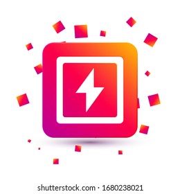 White Lightning bolt icon isolated on white background. Flash sign. Charge flash icon. Thunder bolt. Lighting strike. Square color button. Vector Illustration