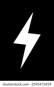 White lightning bolt on black background. Lightning bolt design, bold and striking. Iconic lightning bolt symbol, sharp and dynamic. Lightning bolt stands out. Vector element.