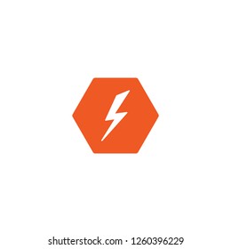 White lightning bolt in red hexagon. simple flat icon. storm or thunder and lightning strike sign isolated on white. High electricity voltage symbol. Vetor illustratiion