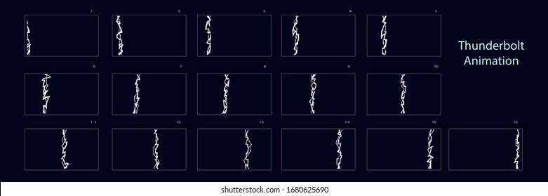 Weißer Blitz, Strom-Donnerschlag-Effekt-Animation. Frames sprite Vektorillustration Illustration.  Sprite-Sheet für Spiel, Cartoon oder Animation - Vektorillustration