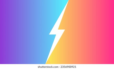 White lightning on a bright colored background of two halves. Versus background.