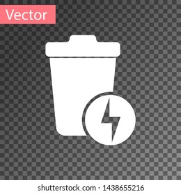 White Lightning with trash can icon isolated on transparent background. Waste to energy. Garbage bin sign. Recycle basket sign. Vector Illustration