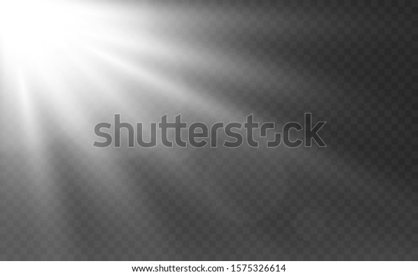 透明な背景に白いライト 輝く光を伴う太陽光効果 サンシャインテンプレート 明るい白い光とレンズフレア グローライトエフェクト ベクターイラスト のベクター画像素材 ロイヤリティフリー