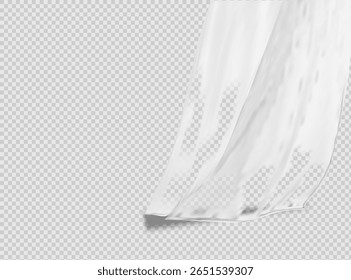 Cortina de tecido leve branco fluttering ilustração vetor realista mock up. Chuveiro ou tecido de janela em um modelo de haste de cortina.