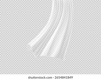White lightweight fabric curtain fluttering realistic vector illustration mock up. Shower or window fabric on a curtain rod template.
