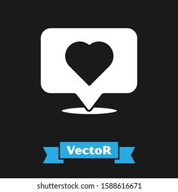 White Like and heart icon isolated on black background. Counter Notification Icon. Vector Illustration