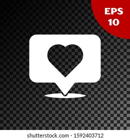 White Like and heart icon isolated on transparent dark background. Counter Notification Icon. Follower .  Vector Illustration