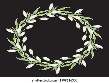 White Lilium Casa Blanca. Oval wreath of buds. Wedding invitation and greeting cards template. Vector illustration.