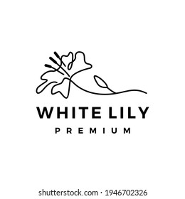 white lily continuous line monoline logo vector icon illustration