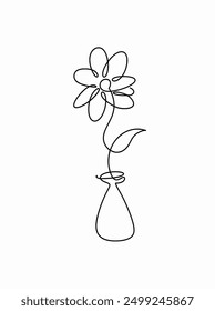 A white lily flower arranged in a vase,  Continuous one line drawing Cartoon doodle hand drawing, vector illustration