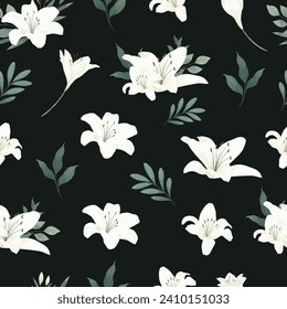 White Lily Flower Seamless Pattern Frame Background