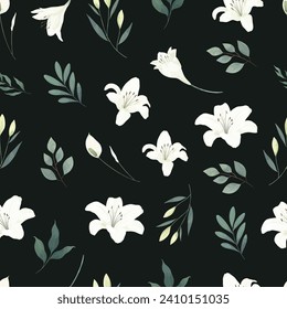 White Lily Flower Seamless Pattern Frame Background