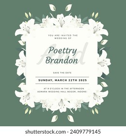 White Lily Flower Wedding Invitation Template