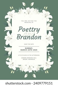 White Lily Flower Wedding Invitation Template