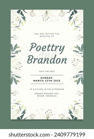 White Lily Flower Wedding Invitation Template