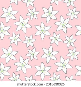 White lily seamless pattern on pink background 