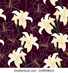 white lily seamless pattern. Vector illustration