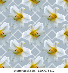 White Lily Vector Illustration Seamless Pattern