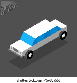 White Limousine Icon. 3D Isometric Low Poly Flat Design. Vector illustration.