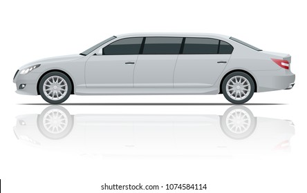 White limousines isolated on white. Template limousine icon vector. Premium people transportation. Viev side.