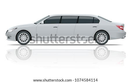 White limousines isolated on white. Template limousine icon vector. Premium people transportation. Viev side.