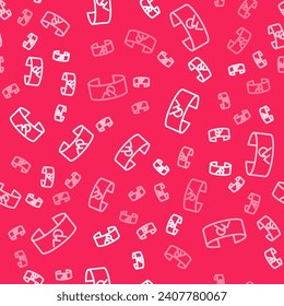 White line 360 degree view icon isolated seamless pattern on red background. Virtual reality. Angle 360 degree camera. Panorama photo.  Vector