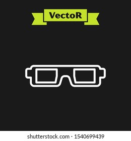 White line 3D cinema glasses icon isolated on black background.  Vector Illustration