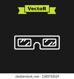 White line 3D cinema glasses icon isolated on black background.  Vector Illustration