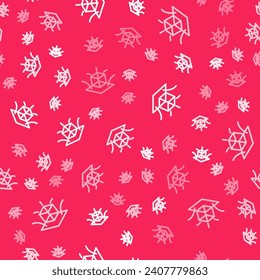 White line 3d modeling icon isolated seamless pattern on red background. Augmented reality or virtual reality.  Vector