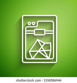 White line 3D printer icon isolated on green background.  Vector Illustration