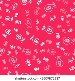 White line 8 March icon isolated seamless pattern on red background. International Happy Women Day.  Vector