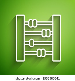 White line Abacus icon isolated on green background. Traditional counting frame. Education sign. Mathematics school.  Vector Illustration