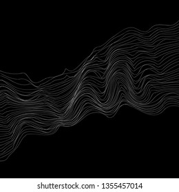White Line Abstract Black Background. Wave Pattern