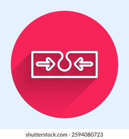 White line Acne icon isolated with long shadow. Inflamed pimple on the skin. The sebum in the clogged pore promotes the growth of a bacteria. Red circle button. Vector