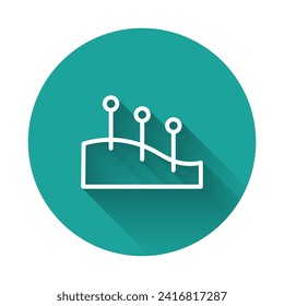 White line Acupuncture therapy icon isolated with long shadow. Chinese medicine. Holistic pain management treatments. Green circle button. Vector