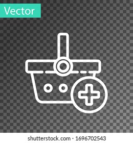 White line Add to Shopping basket icon isolated on transparent background. Online buying concept. Delivery service. Supermarket basket symbol. Vector Illustration