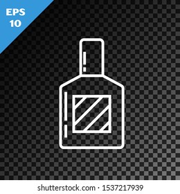 White line Aftershave icon isolated on transparent dark background. Cologne spray icon. Male perfume bottle.  Vector Illustration