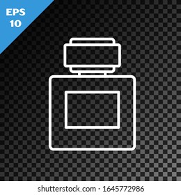 White line Aftershave icon isolated on transparent dark background. Cologne spray icon. Male perfume bottle.  Vector Illustration