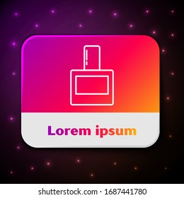White line Aftershave icon isolated on black background. Cologne spray icon. Male perfume bottle. Rectangle color button. Vector Illustration