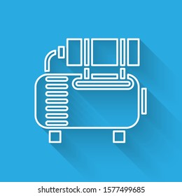 White line Air compressor icon isolated with long shadow.  Vector Illustration