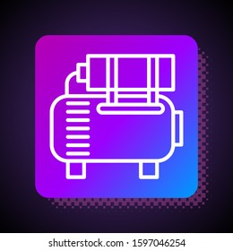 White line Air compressor icon isolated on black background. Square color button. Vector Illustration