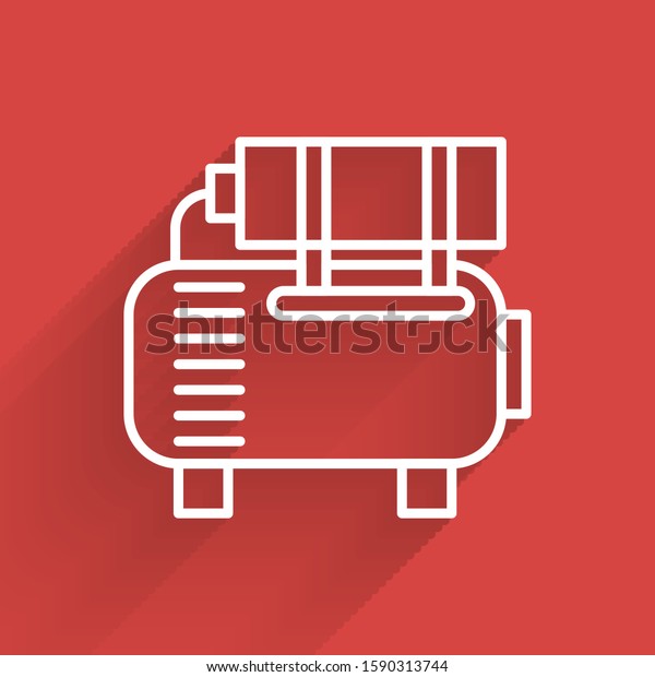 White line Air compressor icon isolated with\
long shadow.  Vector\
Illustration