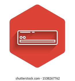 White line Air conditioner icon isolated with long shadow. Split system air conditioning. Cool and cold climate control system. Red hexagon button. Vector Illustration