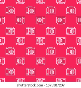 White line Air conditioner icon isolated seamless pattern on red background. Split system air conditioning. Cool and cold climate control system.  Vector Illustration