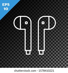 White line Air headphones icon icon isolated on transparent dark background. Holder wireless in case earphones garniture electronic gadget.  Vector Illustration