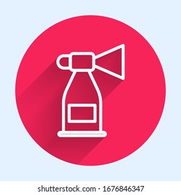 White line Air horn icon isolated with long shadow. Sport fans or citizens against government and corruption. Red circle button. Vector Illustration