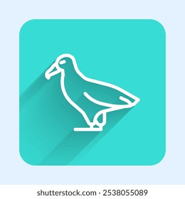 White line Albatross icon isolated with long shadow background. Green square button. Vector