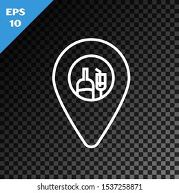 White line Alcohol or beer bar location icon isolated on transparent dark background. Symbol of drinking, pub, club, bar.  Vector Illustration