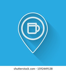 White line Alcohol or beer bar location icon isolated with long shadow. Symbol of drinking, pub, club, bar.  Vector Illustration