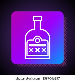 White line Alcohol drink Rum bottle icon isolated on black background. Square color button. Vector Illustration